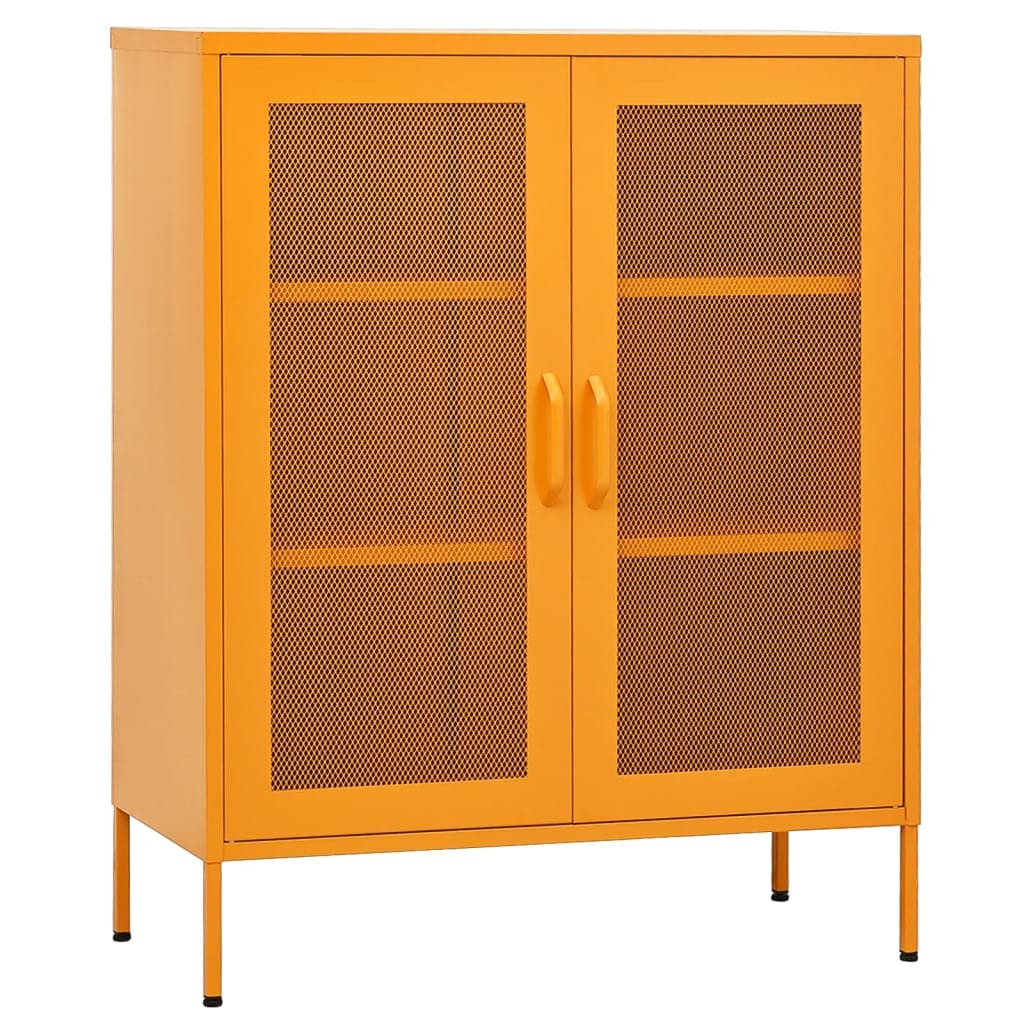 vidaXL 2-Drawer Steel Storage Cabinet - File Cabinet for Office, Home & School Organization - Mustard Yellow - Heavy Duty Metal Filing Cabinet for Documents, Folders & Supplies