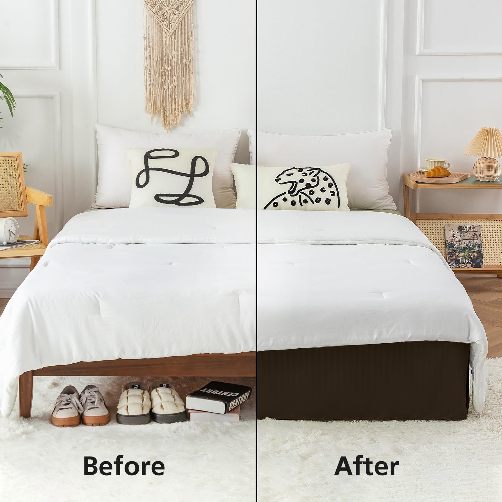 Queen Size Bed Skirt with Split Corners - Pleated Ruffle Design, Easy Fit, Fade & Wrinkle Resistant, Tailored Drop - Perfect for Guest Rooms, Master Bedrooms & Luxury Hotel Decor