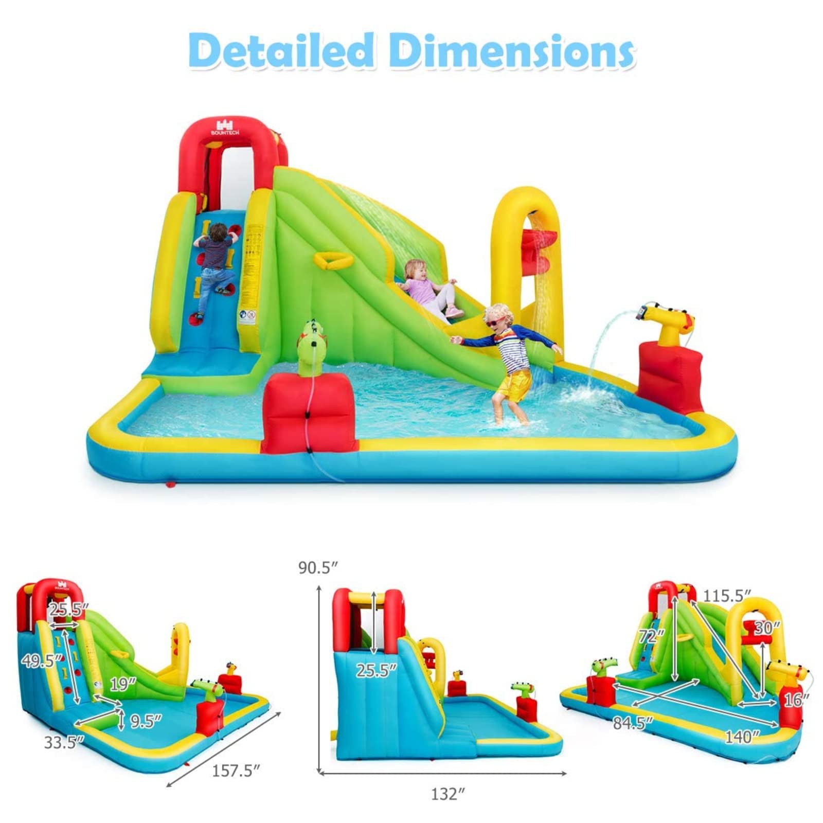 BOUNTECH Inflatable Water Slide - Mega Waterslide Park for Kids & Adults, Backyard Splash Pool with Water Basin & Climbing Wall - Outdoor Summer Party Fun for Family Gatherings, Birthday Gifts & Poolside Entertainment