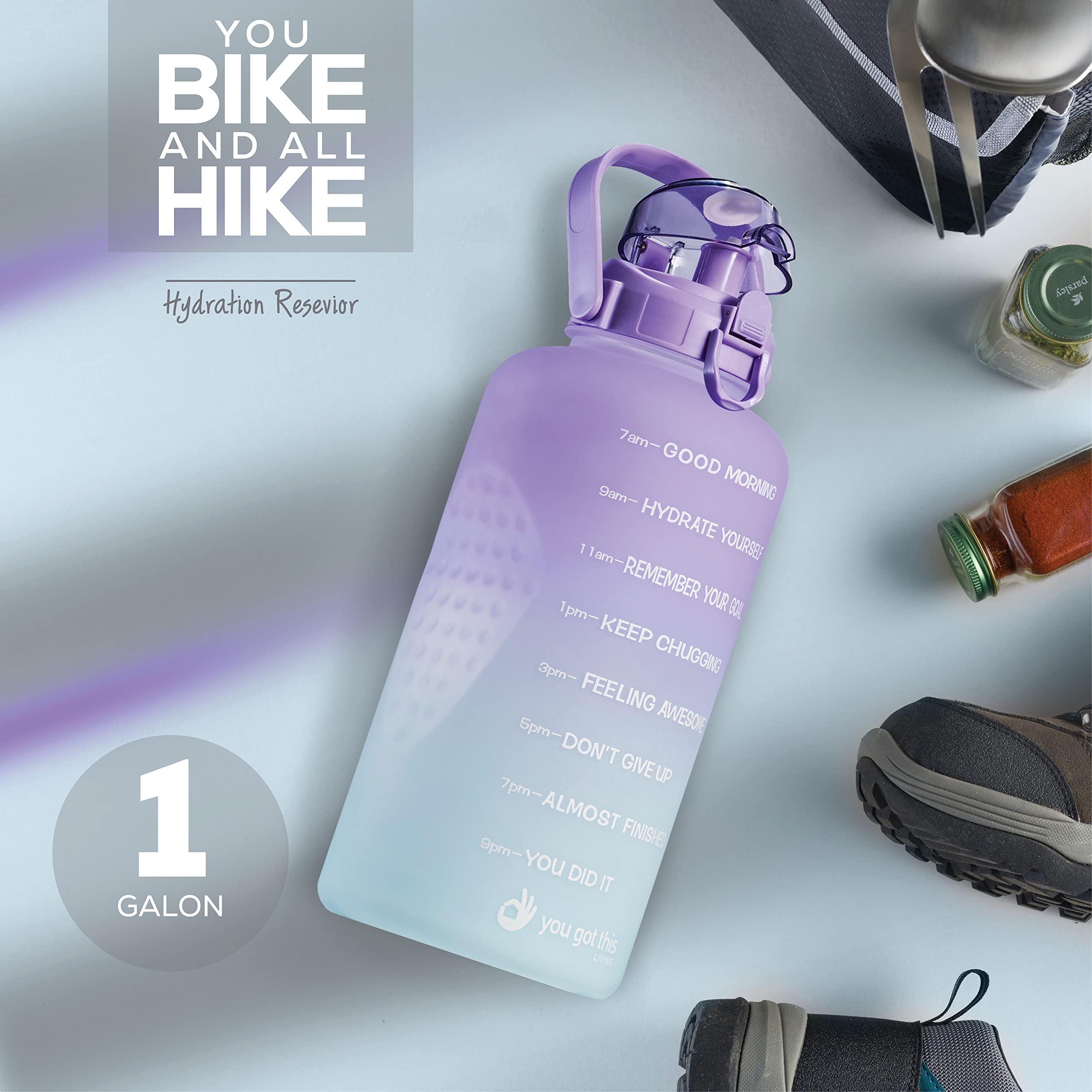1 Gallon Motivational Water Bottle with Straw & Handle - BPA Free for Gym & Work