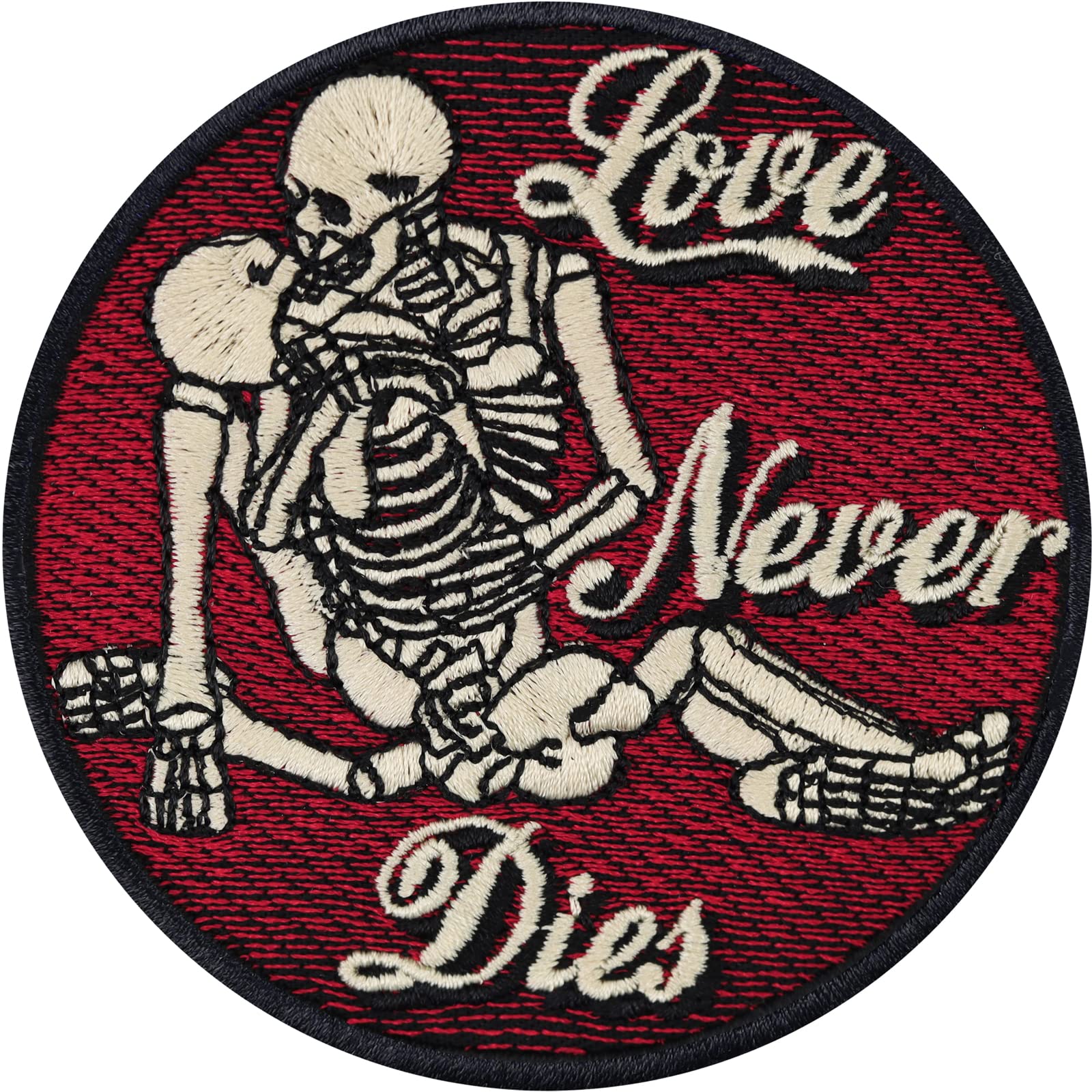 Skeleton Love Never Dies Iron On Patch - Romantic Couples Sew On Patches for Jackets & Jeans - 3.15x3.15 Inch Clothing Embellishment - Perfect Gift for Anniversaries & Valentine's Day - DIY Fashion Upgrade for Denim, Bags & Accessories