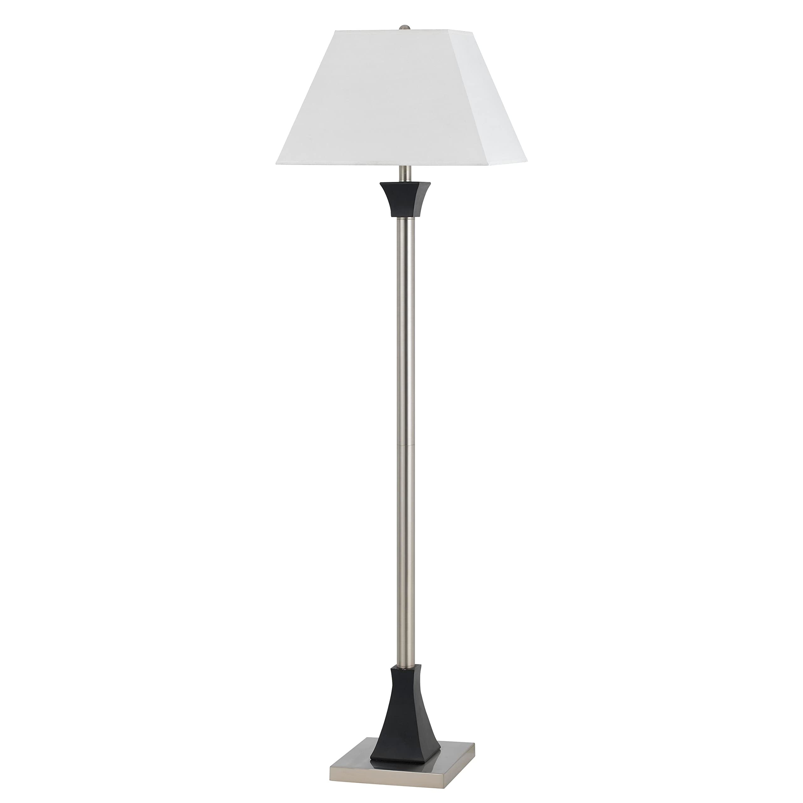 Modern Silver & White Metal Floor Lamp with Rectangular Tapered Shade - Contemporary Lighting for Living Room, Bedroom, or Office Decor
