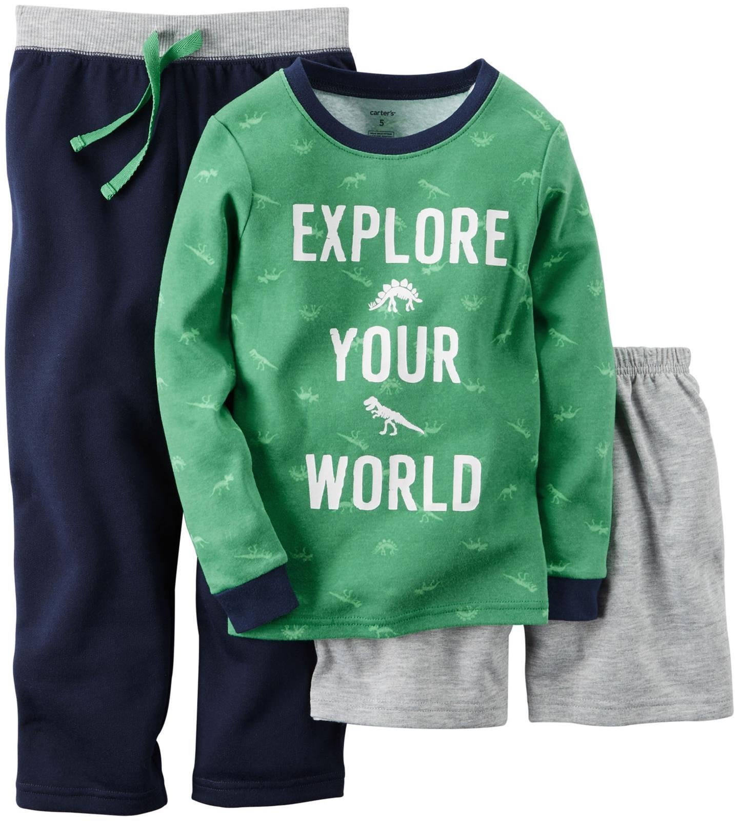 Carter's Little Boys' Explore Your World 3-Piece Pajama Set - Sleepasaurus Dinosaur Print PJS - Soft Cotton Sleepwear for Kids - Perfect for Bedtime & Sleepovers