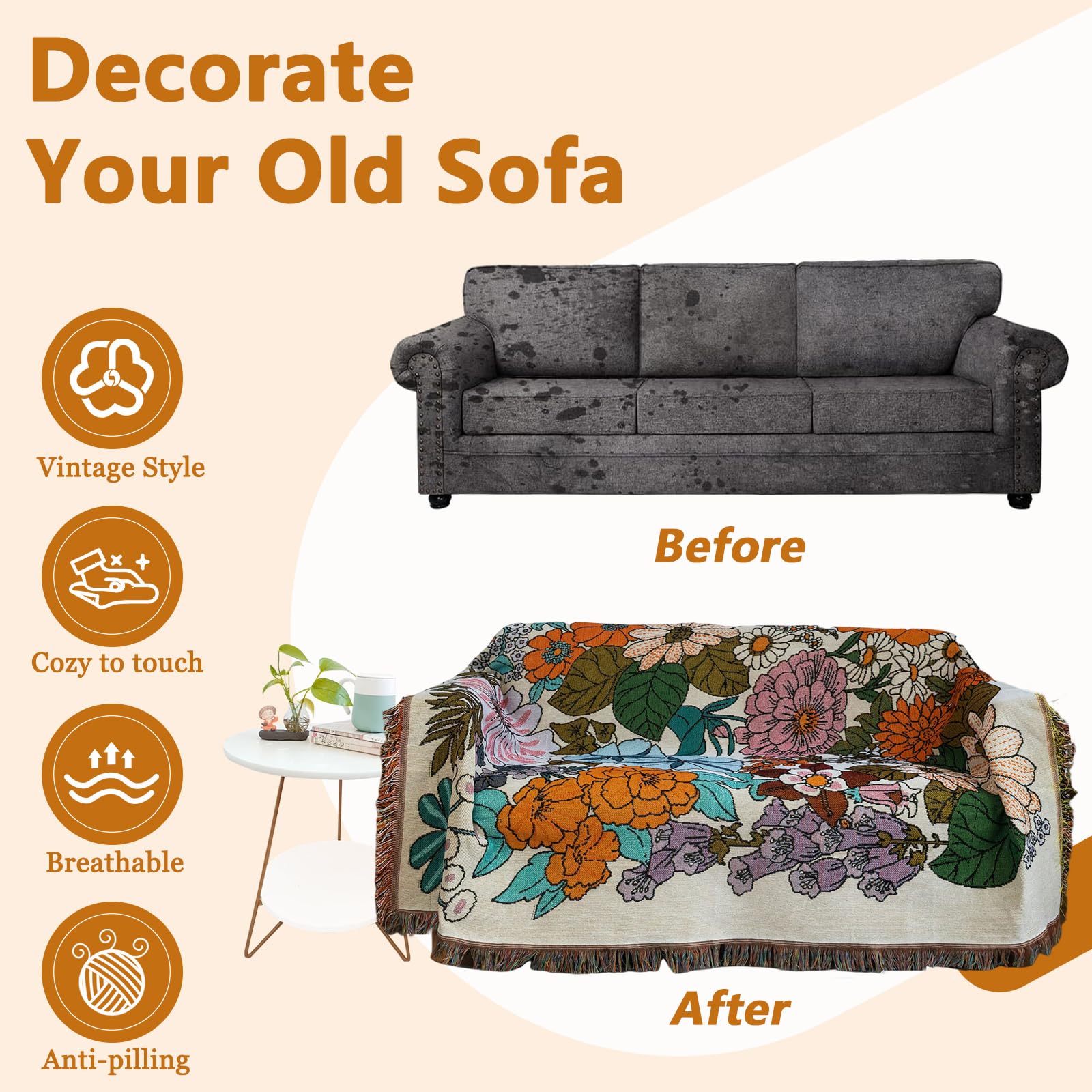 Dreamingo Farmhouse Floral Sofa Cover - 71