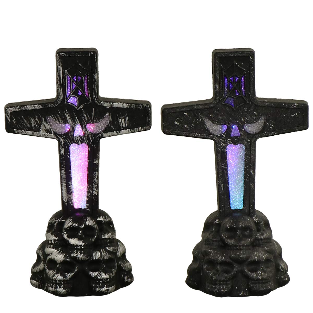 **2Pcs LED Glowing Skull Lamp - Halloween Decor, Scary Ghost House Props with Cross-Shaped Design - Perfect for Spooky Parties, Haunted Houses & Outdoor Halloween Displays**