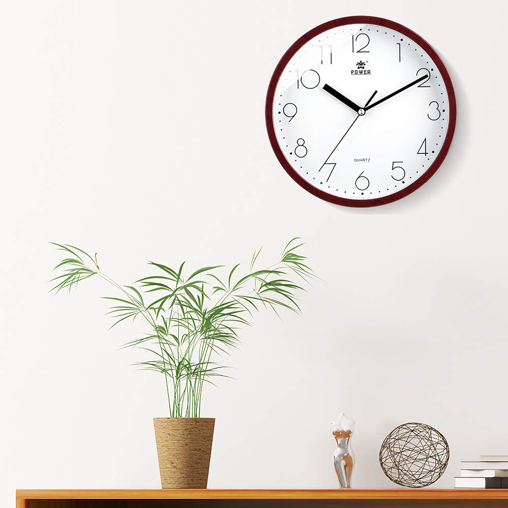 LAIGOO 10 Inch Silent Non-Ticking Wall Clock - Modern Analog Quartz Movement Clock with AA Batteries (Red Wood Grain) - Perfect for Bedroom, Living Room, Office & Quiet Spaces