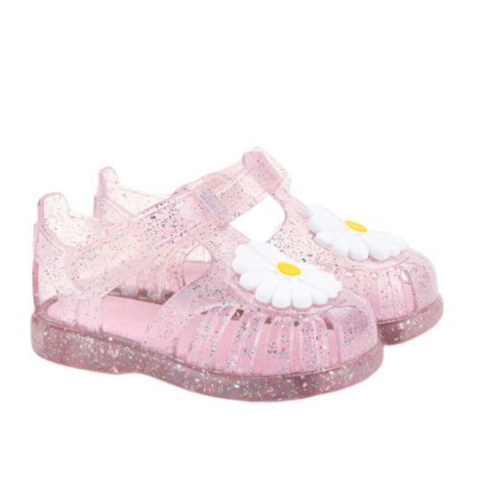 IGOR Girl's Tobby Gloss Floral Glitter Sandals - Rosa Multi Glitter | Comfortable Kids' Summer Shoes for Beach, Pool, and Outdoor Play
