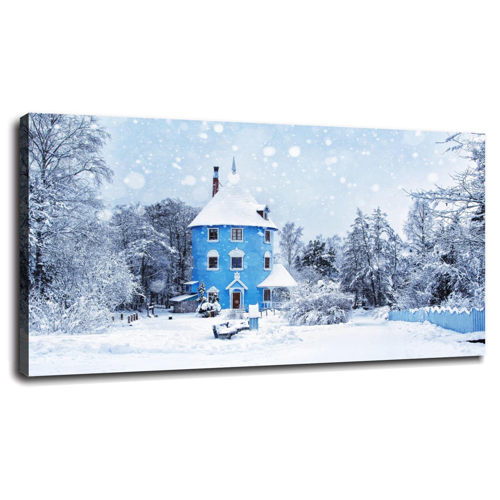 Winter Landscape Canvas Wall Art - Framed Castle Poster Print 20x12 Inches - Perfect for Bathroom, Bedroom & Living Room Decor