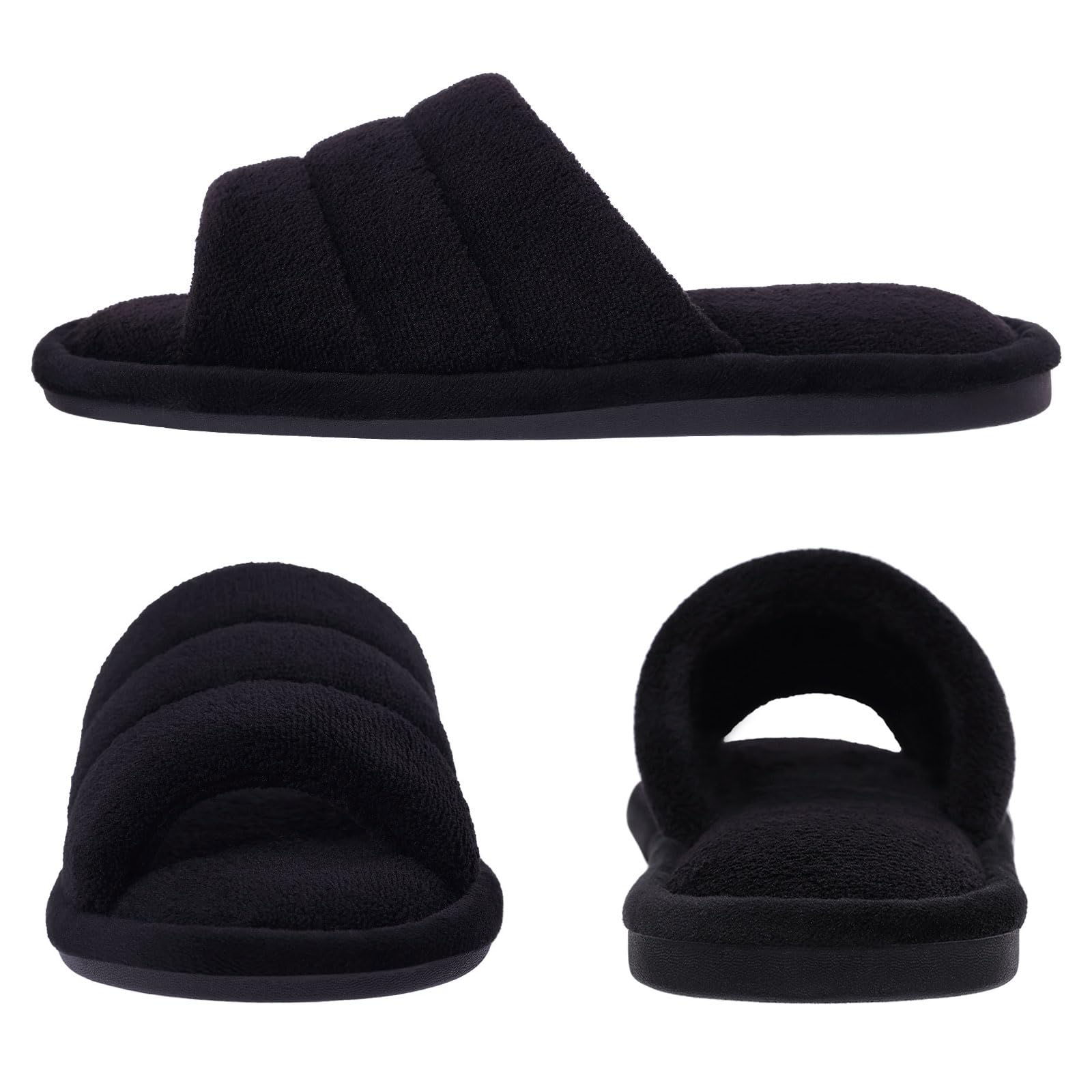 Shevalues Women's Terry Cloth Open-Toe Memory Foam Slippers - Soft & Comfortable House Shoes for Indoor Relaxation, Spa Days & Cozy Lounging