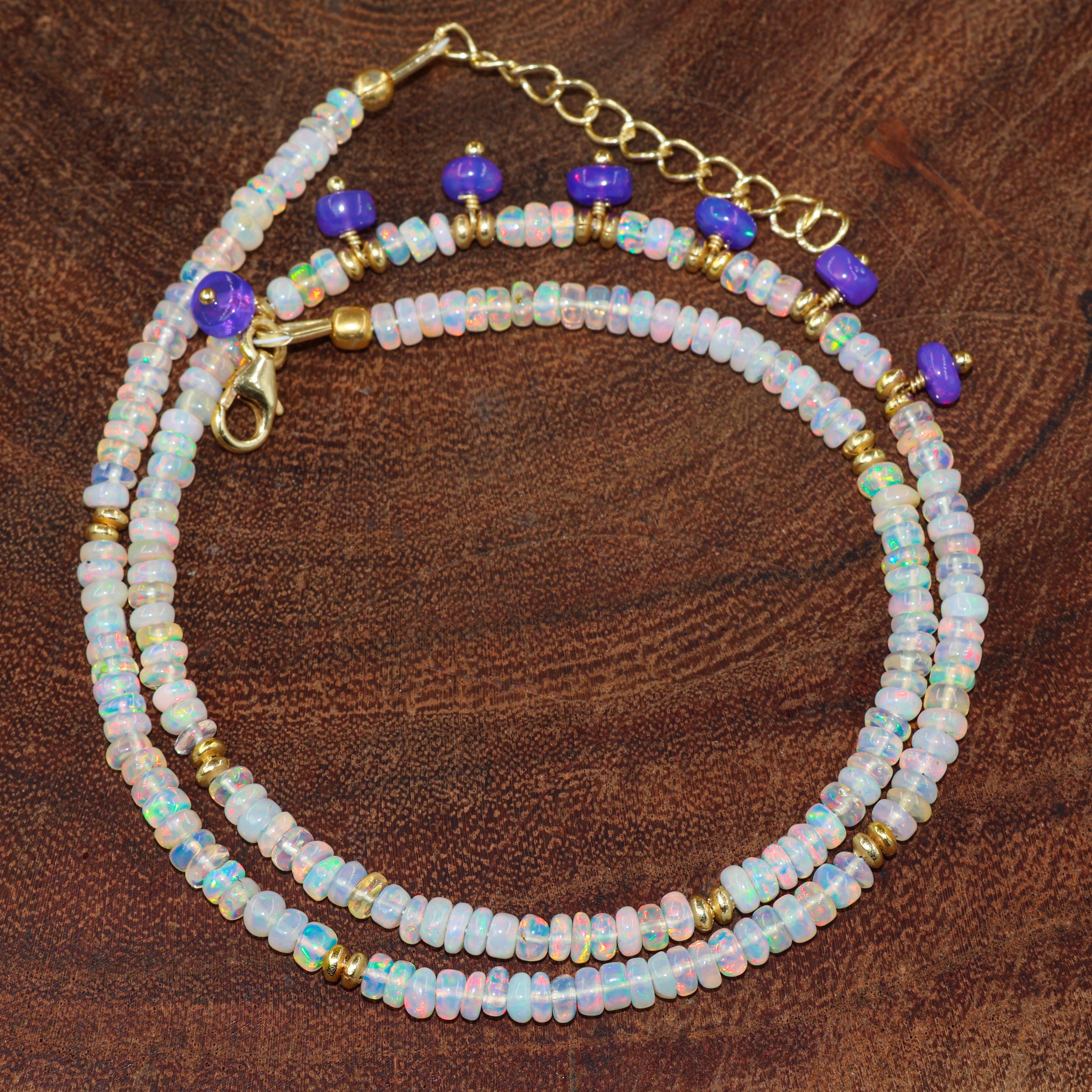 7 Beaded Choker Necklace with Natural White Lavender Opal - Elegant Boho Jewelry for Women, Perfect for Weddings, Parties & Everyday Wear