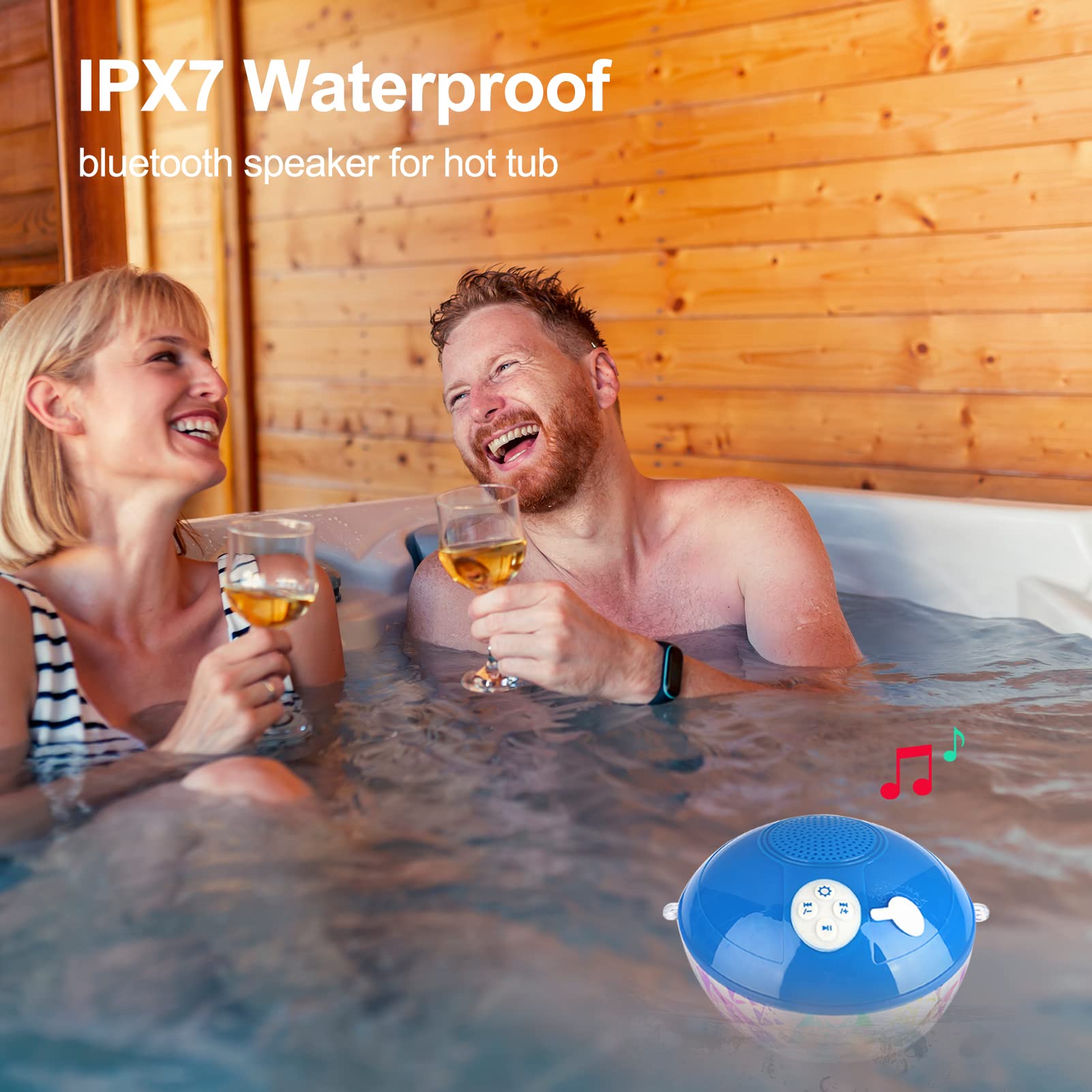 Floatable Bluetooth Pool Speaker - IPX7 Waterproof Wireless Shower Speaker with Colorful LED Lights, Built-in Mic & Loud Stereo Sound | Perfect for Hot Tubs, Beach Parties, Travel & Outdoor Adventures