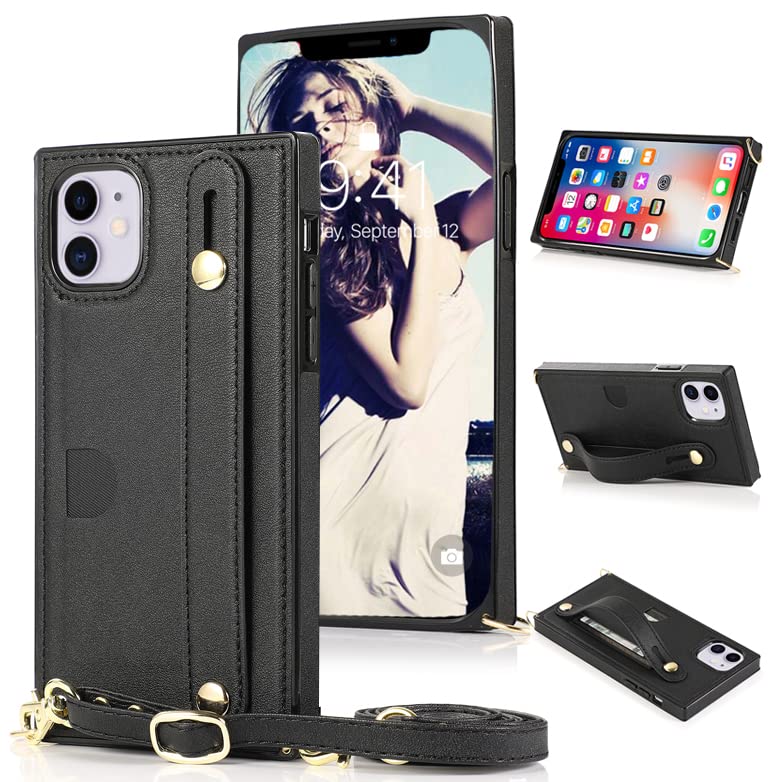 Premium Leather Wallet Case for iPhone 11 with Card Holder, Kickstand & Hand Strap - Slim Protective Cover for Cards & Cash (Black) | Perfect for Travel, Work & Everyday Use