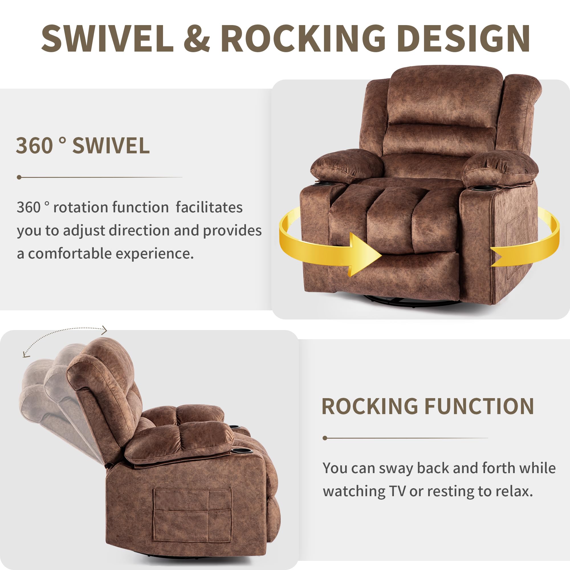 Modern Ergonomic 360-Degree Swivel Recliner Chair with Foam Filling - Rocking Lounge Sofa for Living Room, Bedroom & Home Theater - Comfortable Single Seat Recliner on Clearance Sale