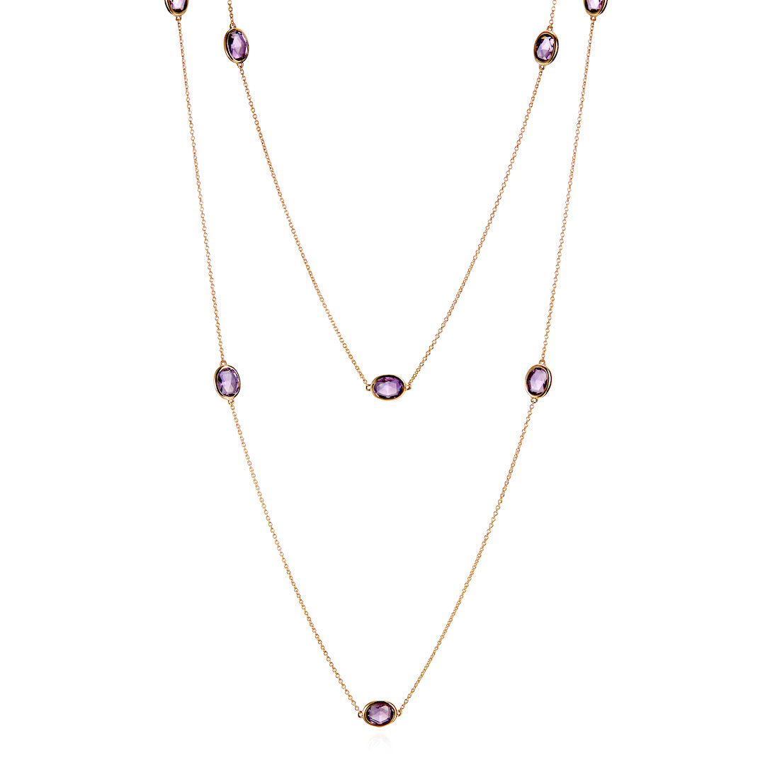 Elegant Amethyst Station Necklace – Dainty Purple Crystal Jewelry for Women, Perfect for Everyday Wear & Special Occasions