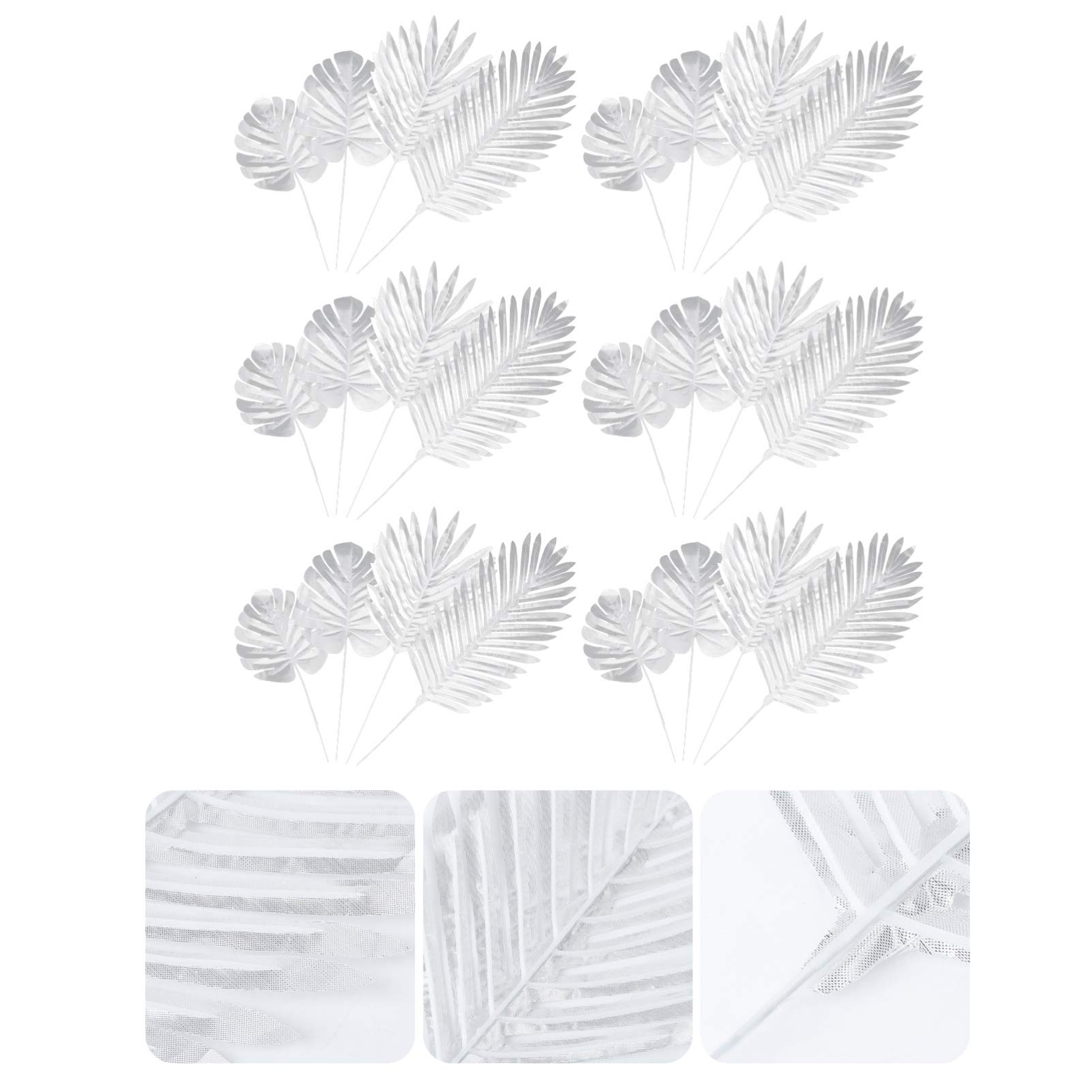 PRETYZOOM 24 Pack Silver Artificial Palm Leaves - Fake Tropical Fronds for Home Decor, Wedding Centerpieces, Party Arrangements & Tropical Theme Decorations - Perfect for Beach Parties, Boho Weddings & Indoor Greenery