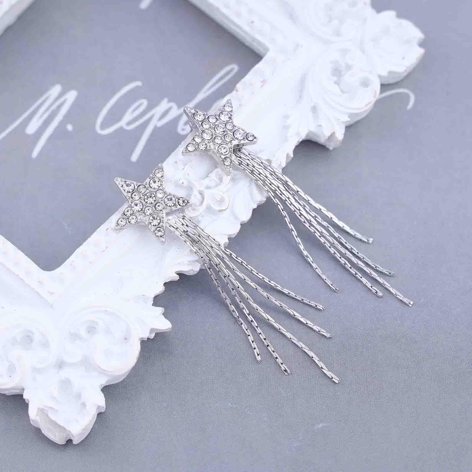 Boho Crystal Star Chandelier Earrings for Women - Gold Tassel Chain Drop Earrings with Rhinestone Accents - Vintage Punk Jewelry for Parties, Weddings & Everyday Wear