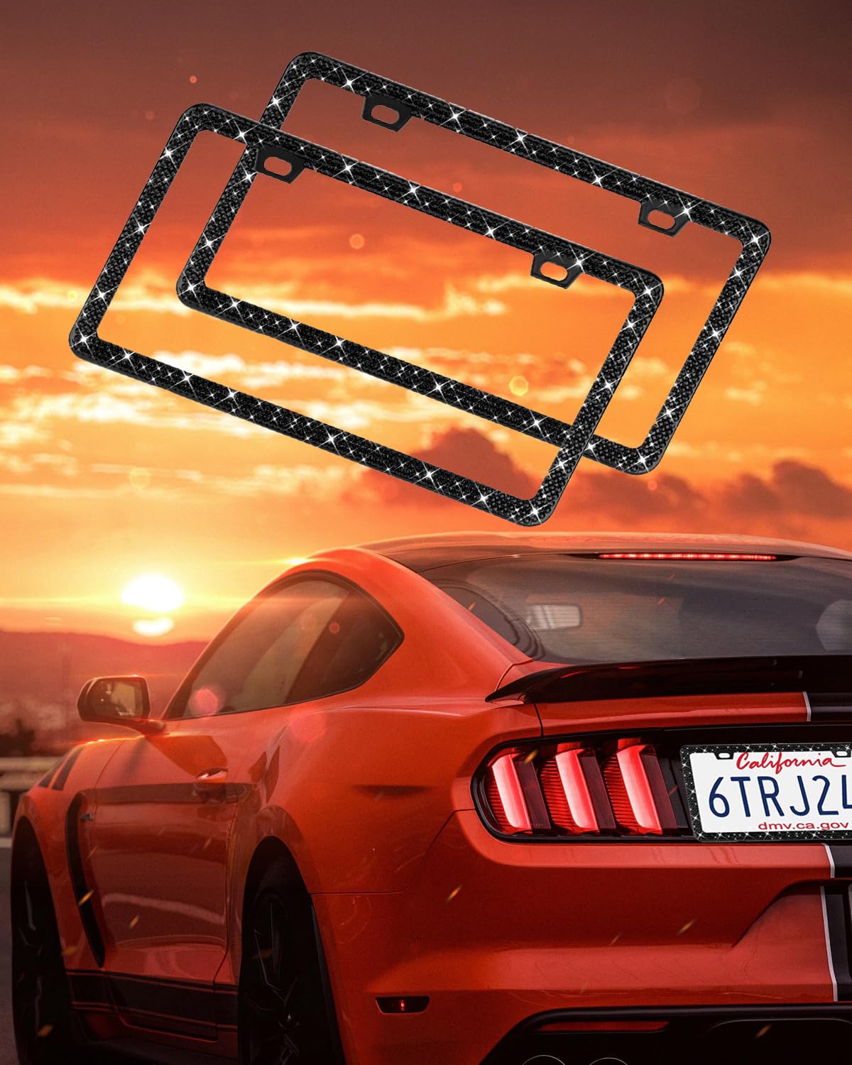Sparkly Diamond Rhinestone Car License Plate Frames - 2 Pack Bling Bedazzled License Plate Covers for Women, Handmade Shiny Decorative Plate Holder with Free Glitter Gift Box (Black) | Perfect for Car Accessories, Gift Ideas, and Personalizing Your Vehicle