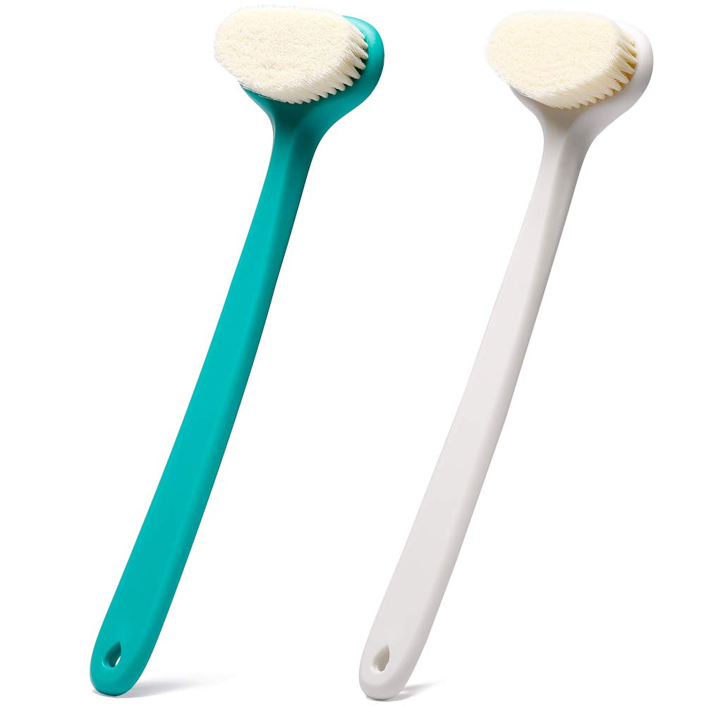 Premium Body Brush for Dry & Wet Brushing - 14 Inch Long Handle with Soft Bristles for Gentle Exfoliation, Improved Circulation & Glowing Skin | Perfect for Shower, Spa & Self-Care Routine (Green & White)