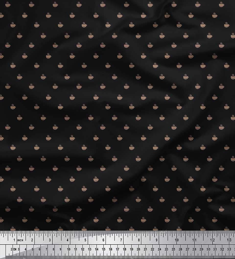 Soimoi Black Cotton Voile Fabric by The Yard - 56 Inch Wide - Tea Cup Print Shirting Material for Dressmaking & DIY Projects - Perfect for Tea Time Dresses, Curtains, and Home Decor