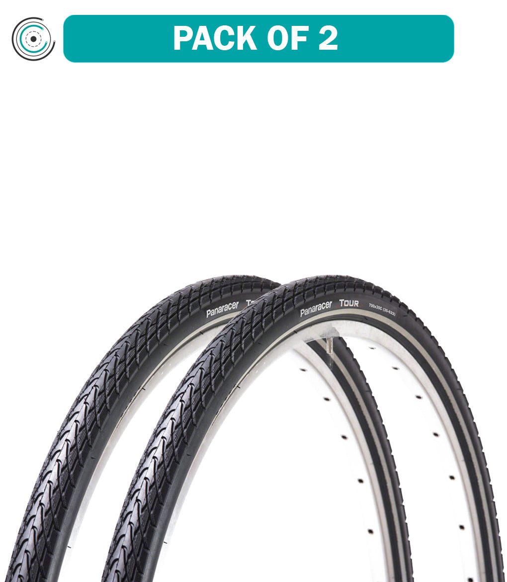 2 Pack Panaracer TourGuardPlus 700x35 Clincher Wire Bike Tires - Black with Reflective Sidewall (ZW735 TRGP BRE) for Road & Commuter Bicycles