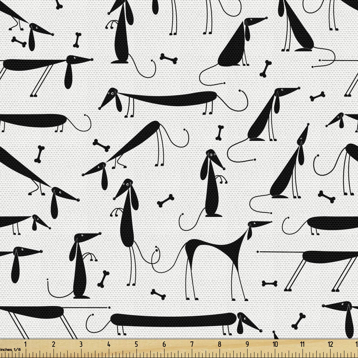Ambesonne Dachshund Print Fabric by The Yard - Black & White Monochrome Dog Silhouette with Abstract Bone Pattern | 3 Yards Upholstery Material for Pet Lovers, Home Decor, DIY Projects & Crafting (Dog-Themed Curtains, Pillows, Quilts)