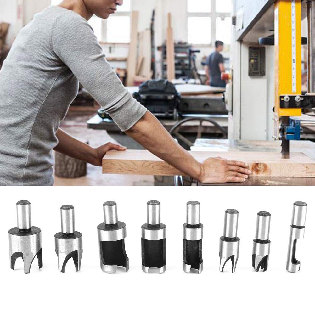 8-Piece Wood Plug Cutter Set - High Carbon Steel Woodworking Hole Cutters with Straight & Chamfered Edges - Professional Drill Bit Kit for Bench Drills & Electric Hand Drills - Perfect for DIY Projects, Furniture Repair & Woodworking Crafts