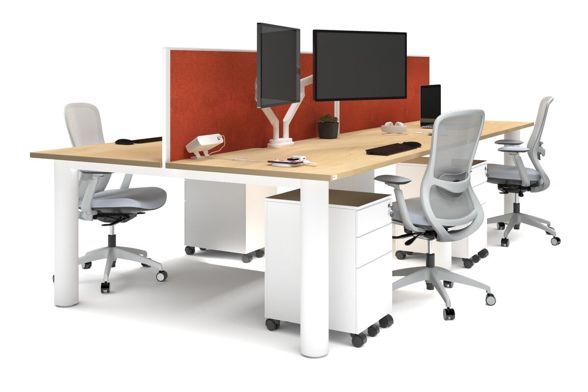 Quadro Cylinder Leg 4-Person Office Workstation Desk - 1600L x 800W with Cable Management - Modern Office Furniture for Team Collaboration & Productivity