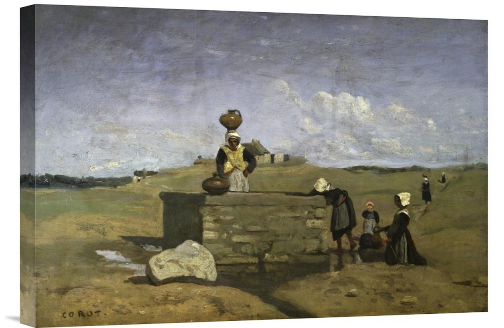 Jean-Baptiste-Camille Corot Bretons at The Well Canvas Wall Art Print - Gallery Wrap Giclee Reproduction - Perfect for Living Room, Bedroom & Office Decor