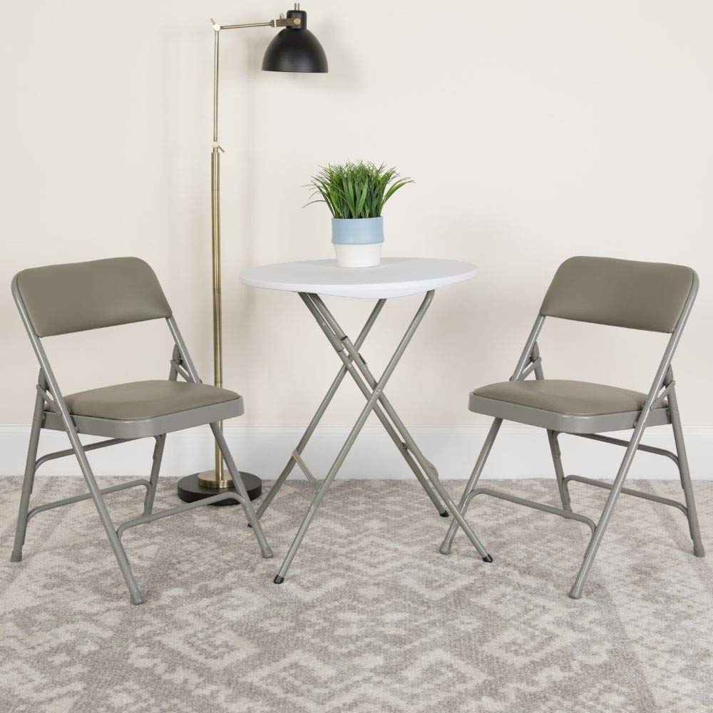 Flash Furniture 4-Pack HERCULES Series Heavy Duty Folding Chairs - Curved Triple Braced Metal Frame & Double Hinged Gray Vinyl Seat - Perfect for Events, Parties, Banquets and Home Use