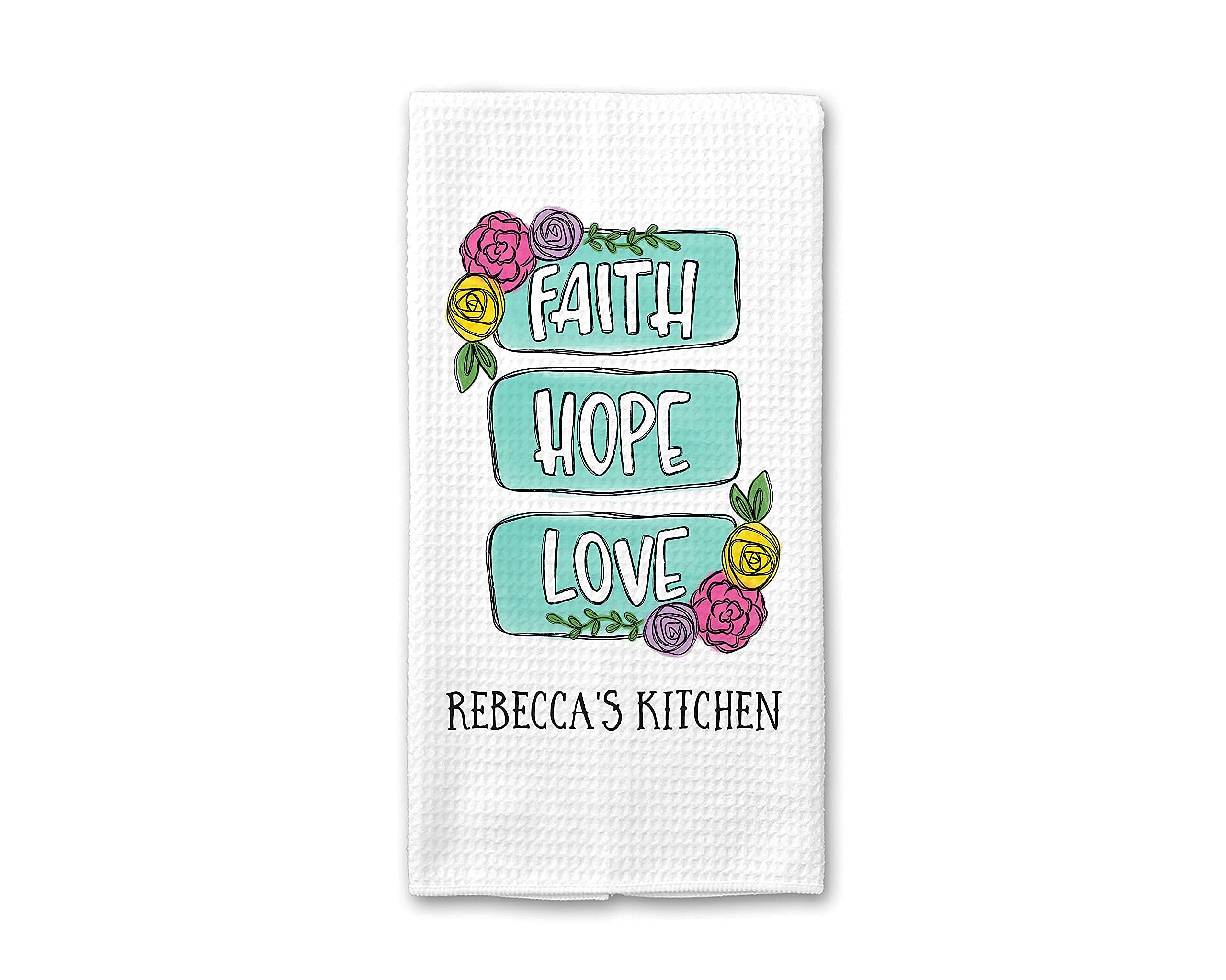 Faith Hope Love Kitchen Towel - Custom Easter Waffle Weave Dish Towel for Personalized Holiday Decor | Spring Housewarming Gift for Kitchen & Dining | Perfect for Easter Celebrations, Home Decor & Thoughtful Gifting