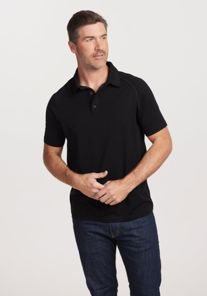 Summit Polo Shirt for Men - Classic Black Performance Golf & Casual Wear - Moisture Wicking & Breathable Fabric for Outdoor Sports & Office