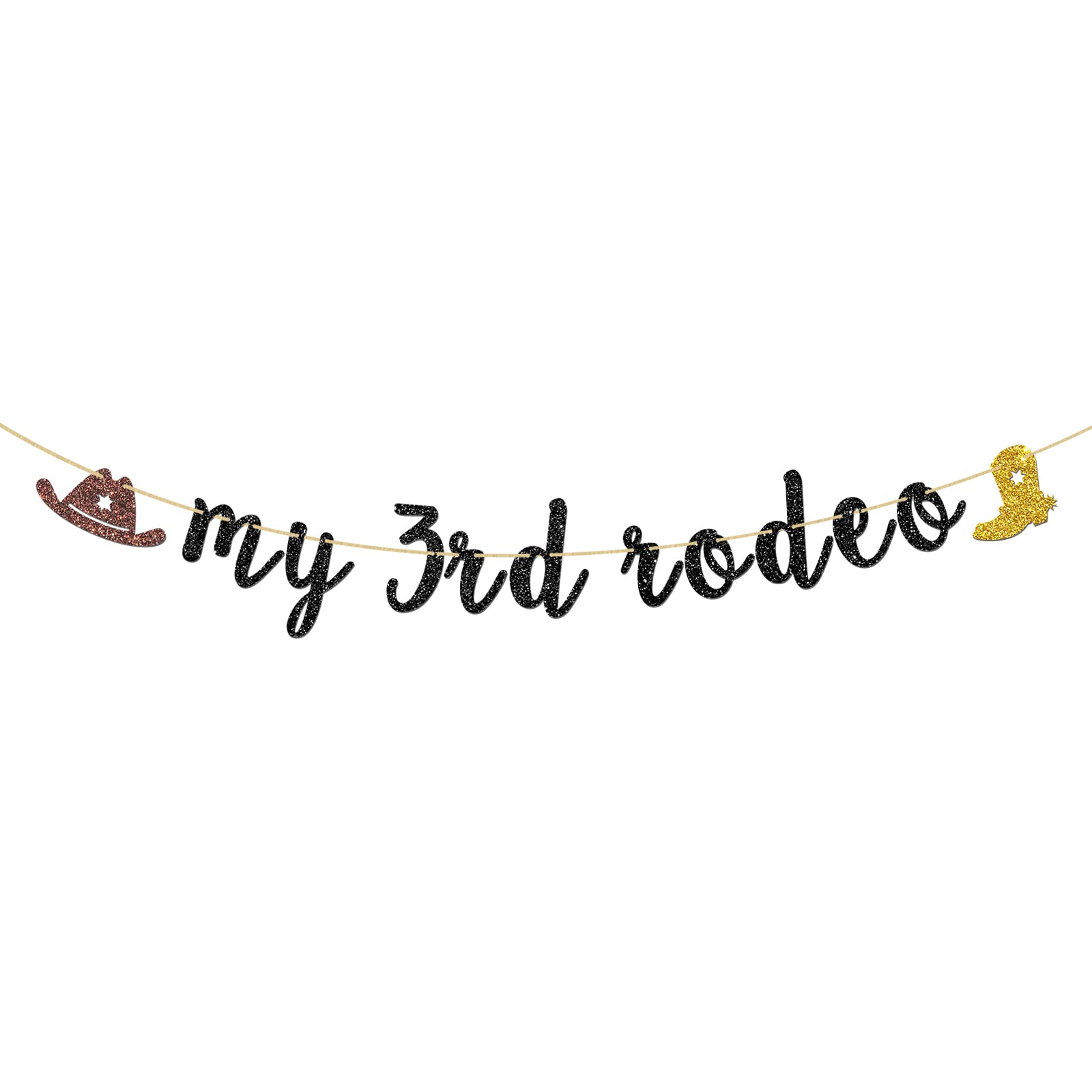 INNORU My 3rd Rodeo Banner - Mexican Themed 3rd Birthday Party Decorations for Cowboy & Cowgirl Western Party - Black Glitter Backdrop for Wild West Birthday Celebrations & Photo Booth Backgrounds