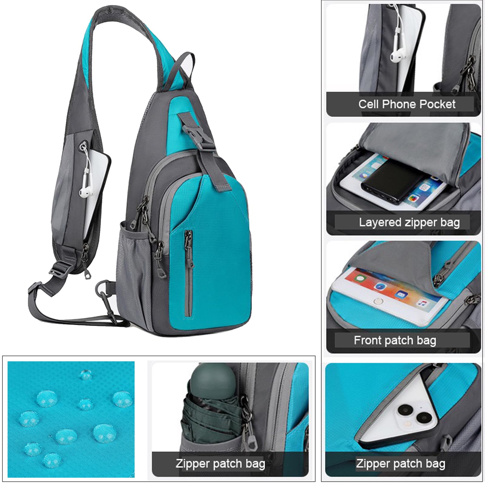 Anti-Theft Travel Sling Bag for Men - Lightweight Crossbody Shoulder Backpack with Earphone Hole & Water Bottle Holder - Perfect for Running, Hiking, Gym & Daily Commute