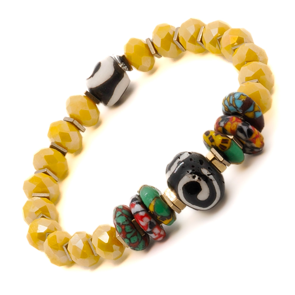 African Yellow Beaded Women's Bracelet - Handmade Tribal Jewelry for Boho Fashion & Everyday Wear