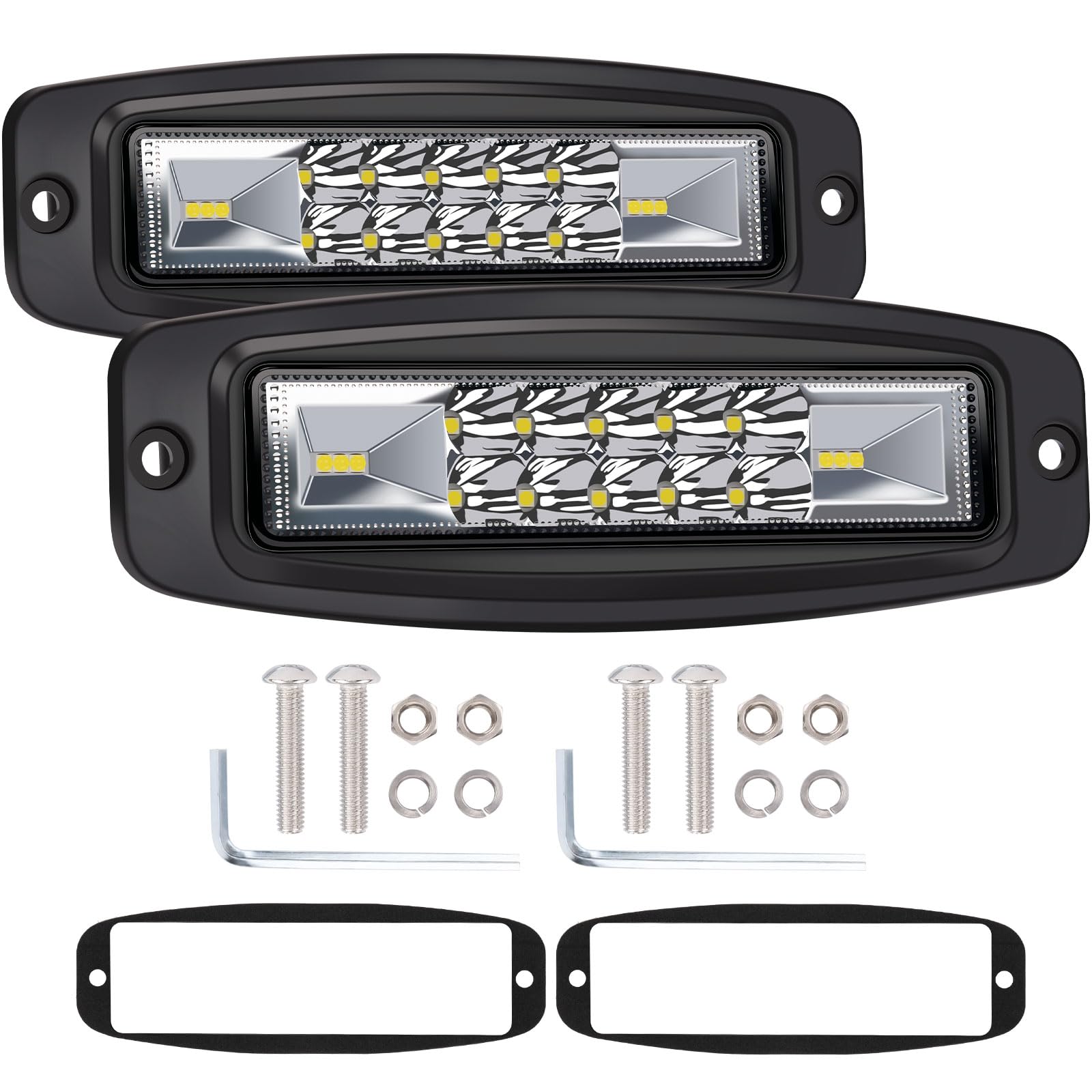 Yvoone-Auto 2Pcs 7 Inch 96W Flush Mount LED Pods - Spot Flood Combo Driving Lights for Jeep, Truck, SUV, ATV, UTV | Waterproof Work Light Bar & Fog Lights | Perfect for Off-Roading, Camping & Night Driving