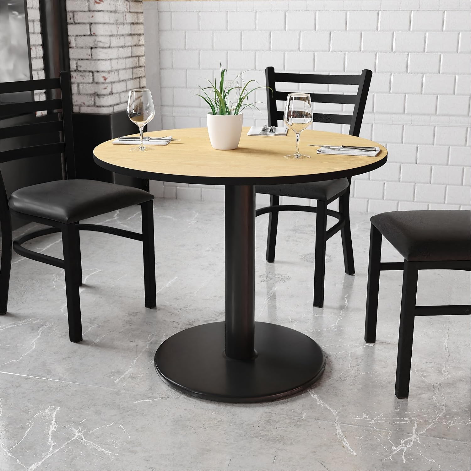 Flash Furniture Graniss 36-Inch Round Natural Laminate Dining Table Top with 24-Inch Height Adjustable Base - Perfect for Kitchen, Dining Room, Office or Outdoor Use
