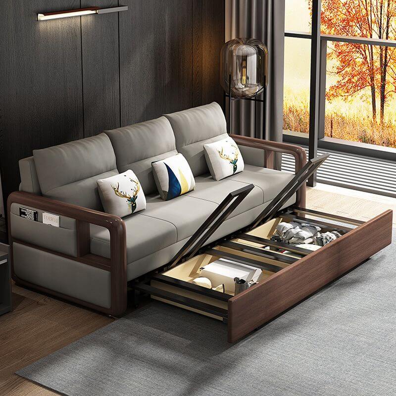 Modern Leather Sofa for Small Apartments - Convertible Backrest Sofa Bed for Living Room, Guest Room & Studio - Comfortable & Space-Saving Furniture