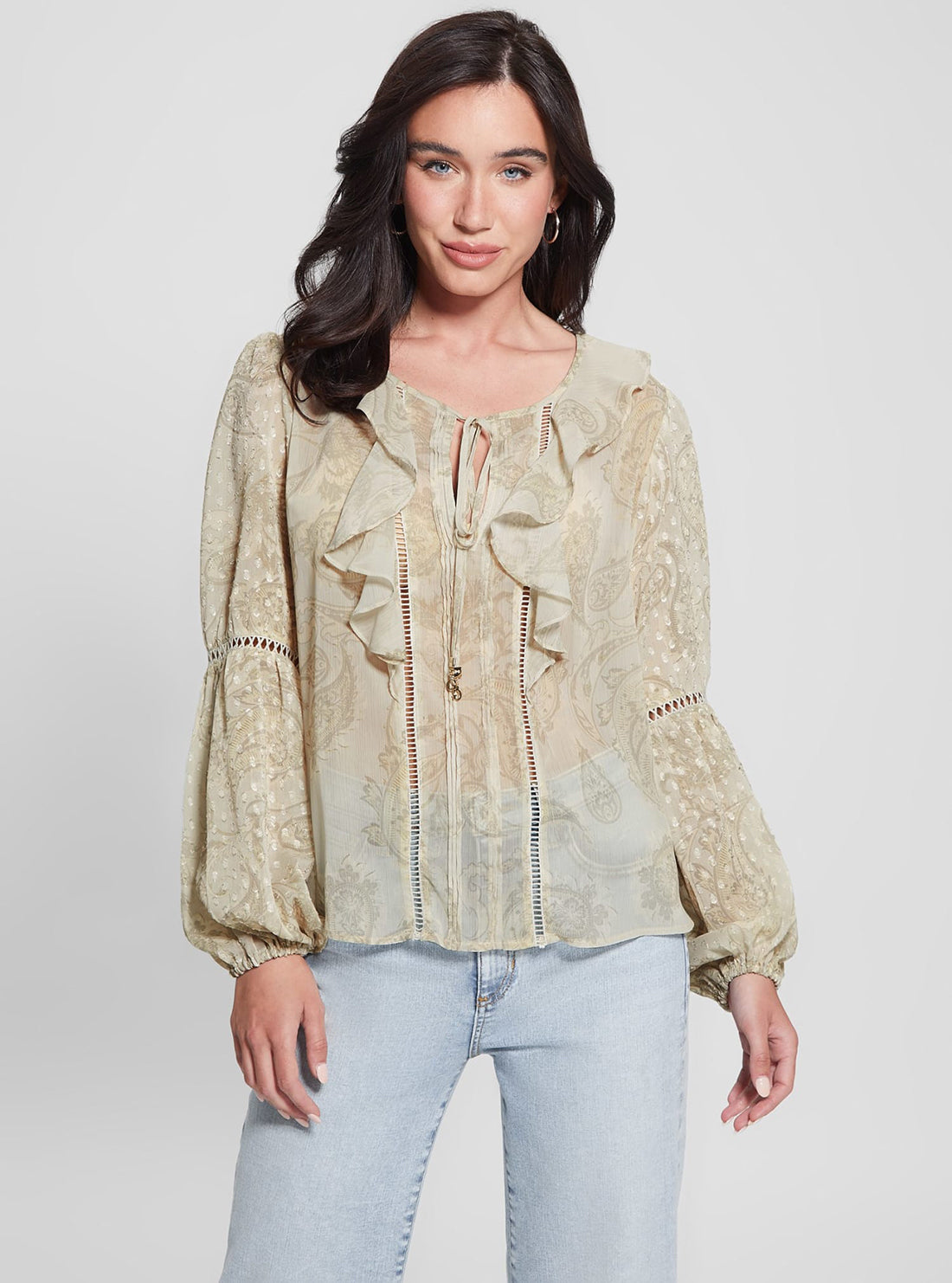 Eco-Friendly Beige Long Sleeve Laila Top for Women - Sustainable Fashion for Casual Wear & Office Outfits