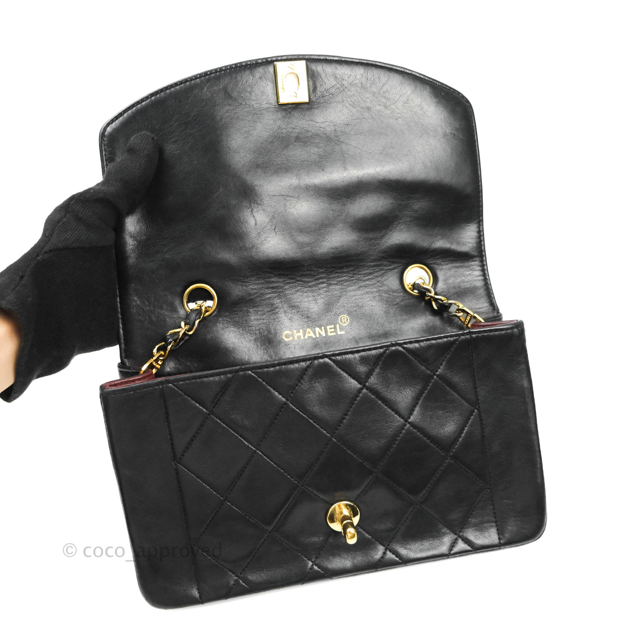 Authentic Chanel Black Quilted Lambskin Small Vintage Classic Diana Flap Bag - Luxury Crossbody Purse for Women, Perfect for Date Night & Special Occasions