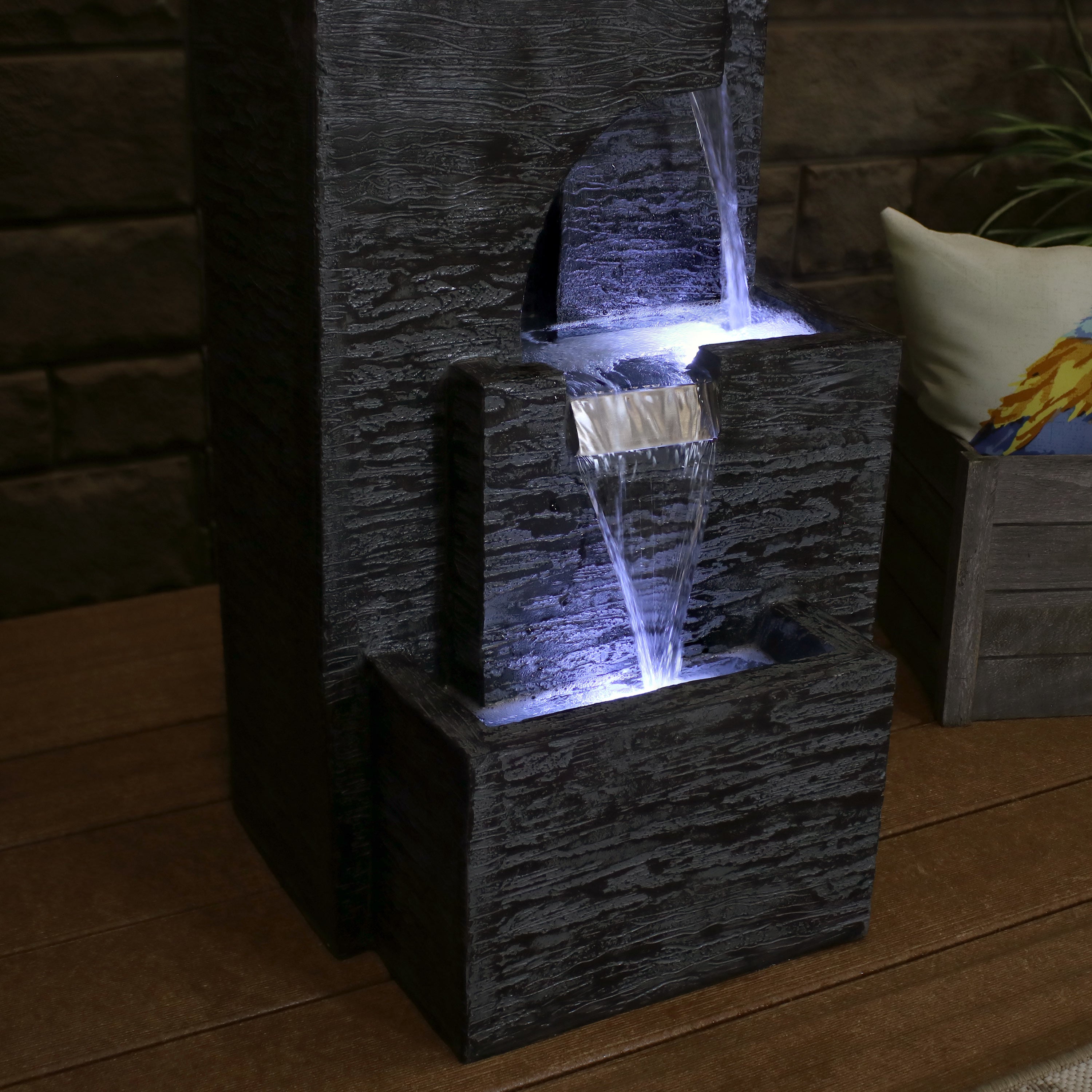Contemporary Cascading Tower Water Fountain with LED Lights & Electric Submersible Pump - 32 Inch Outdoor Garden Decor for Patio, Yard & Landscape Design