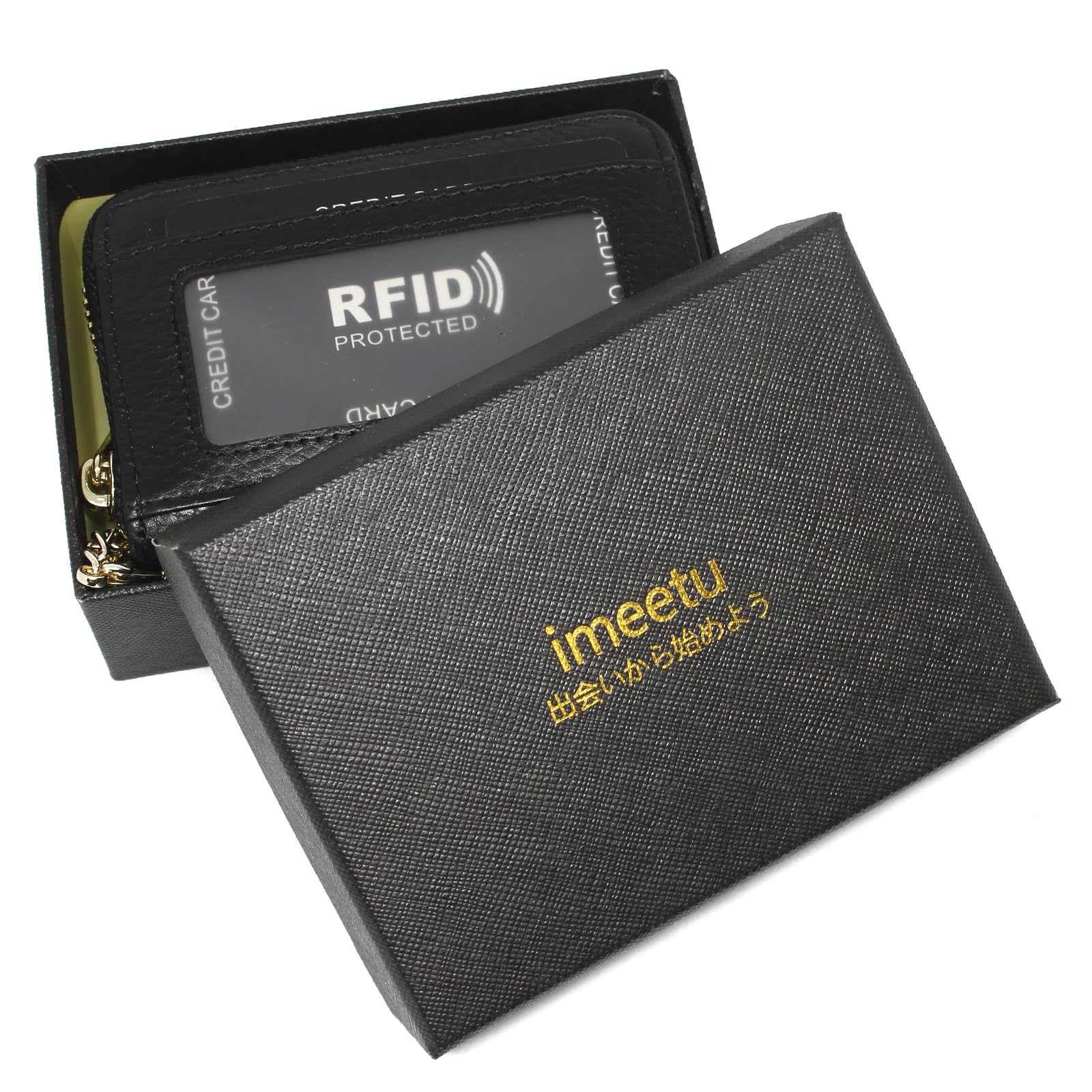 RFID Blocking Leather Card Holder for Women - 10 Slot Zipper Wallet with Keychain & ID Window, Perfect for Travel & Daily Use