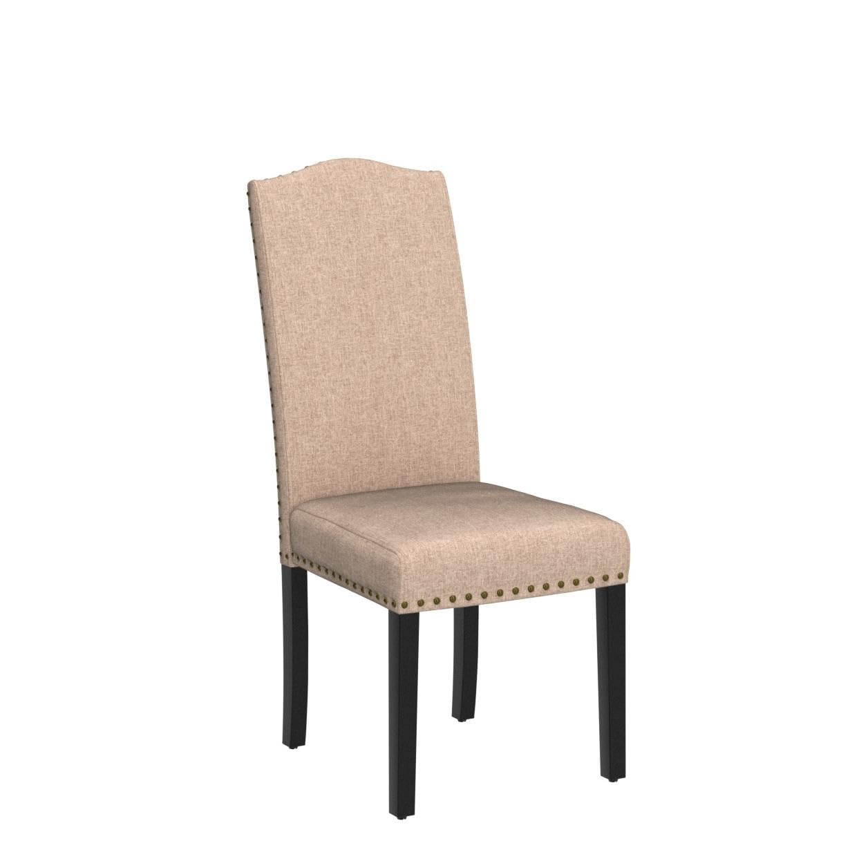 Yaheetech Set of 2 Upholstered Parsons Dining Chairs with Rubber Wood Legs & Nailhead Trim - Fabric Side Chairs for Kitchen, Living Room & Dining Room - Comfortable Seating for Family Meals, Entertaining Guests & Home Decor (Khaki)