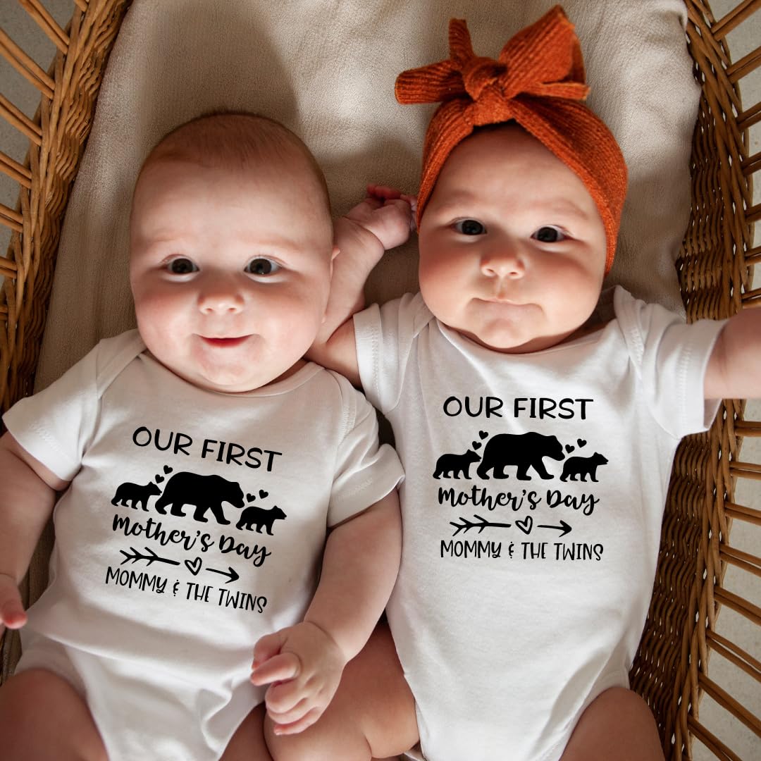 Twin Mom First Mother's Day Matching Outfit Set for Baby and Mom - Personalized Mommy & Me Shirts with Names for Baby Boy or Girl - Perfect 1st Time Mom Gift for Twins Mama - Ideal for Mother's Day Photos, Family Matching Outfits & Special Celebrations