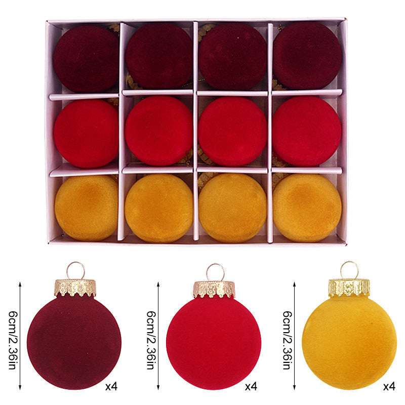 12-Piece Velvet Christmas Ornament Set - Classic Wine Red, Red & Yellow Baubles (6cm) for Holiday Tree Decorations - Perfect for Xmas Tree, Home, Office & Party Decor