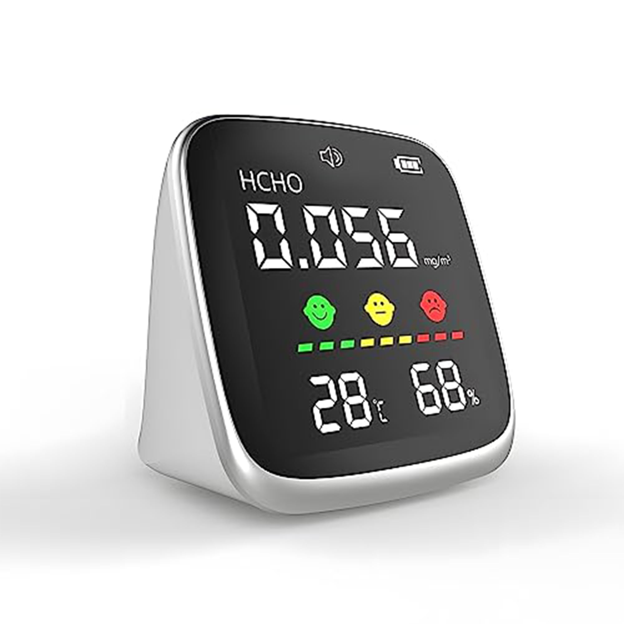 4-in-1 Professional Indoor Air Quality Monitor - Portable HCHO, Temperature & Humidity Tester for Home, Office & Confined Spaces | White Air Quality Detector for Health & Safety Monitoring