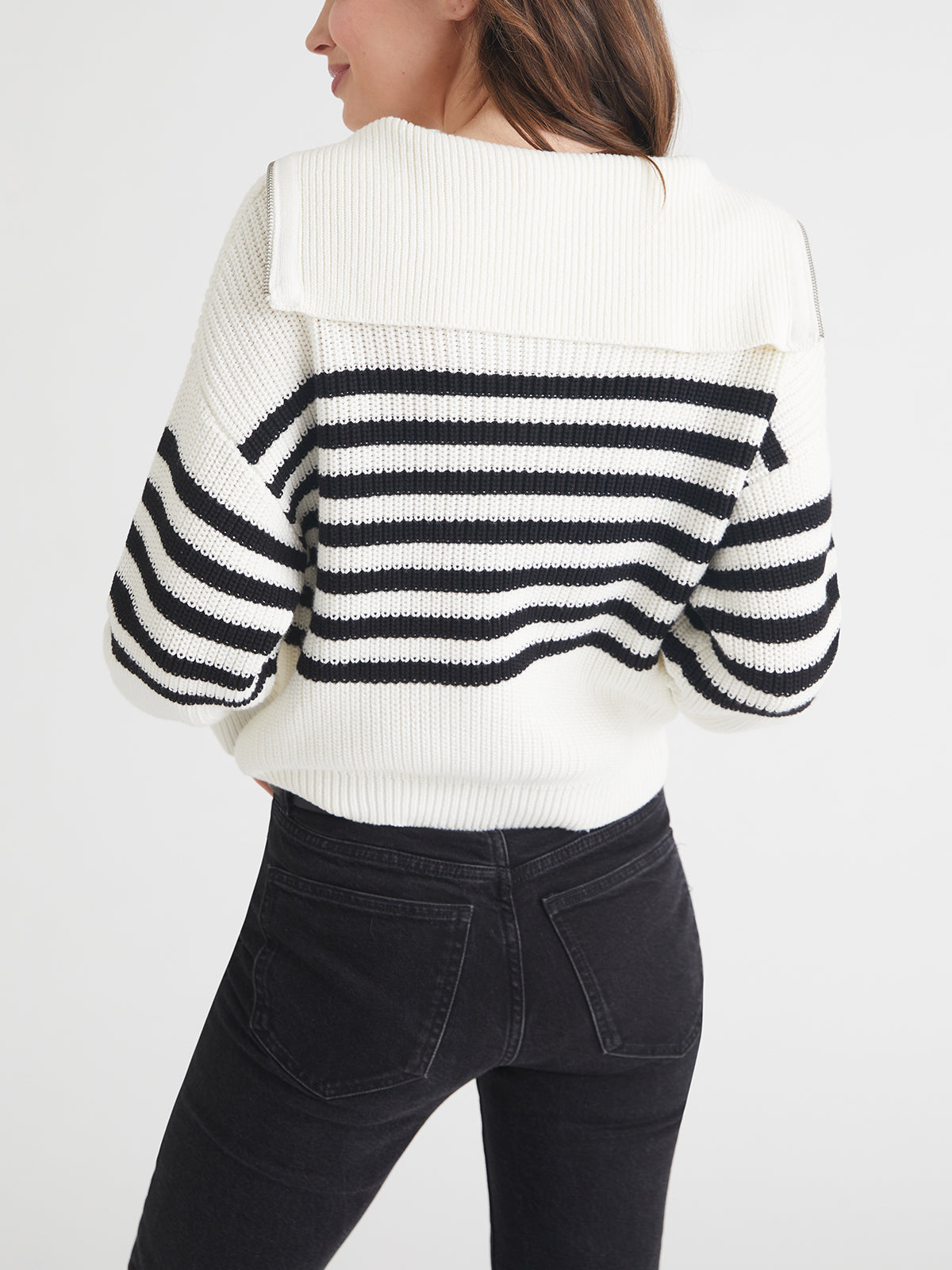 Norah 1983 Stripe Half Zip Cotton Sweater - Vintage Inspired Casual Pullover for Women, Fall & Winter Layering, Cozy Office Wear