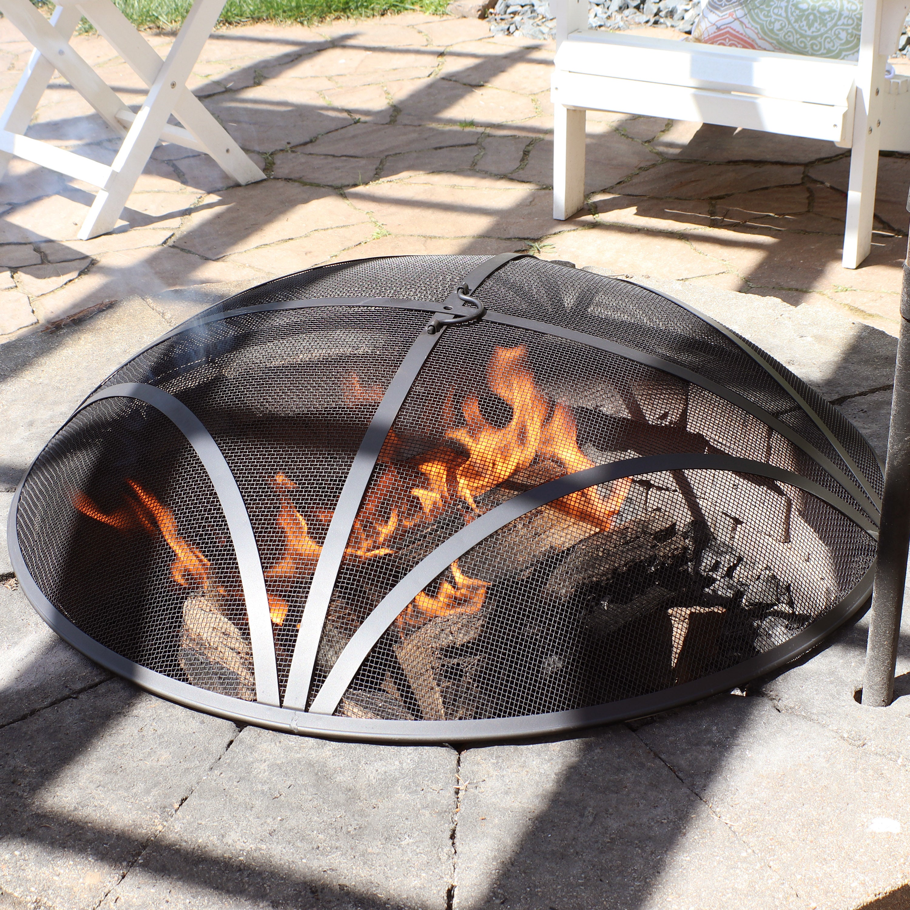 Sunnydaze 36-Inch Round Steel Fire Pit Spark Screen & Lid - Durable Outdoor Fire Pit Cover for Camping, Backyard, Patio, and Bonfire Safety