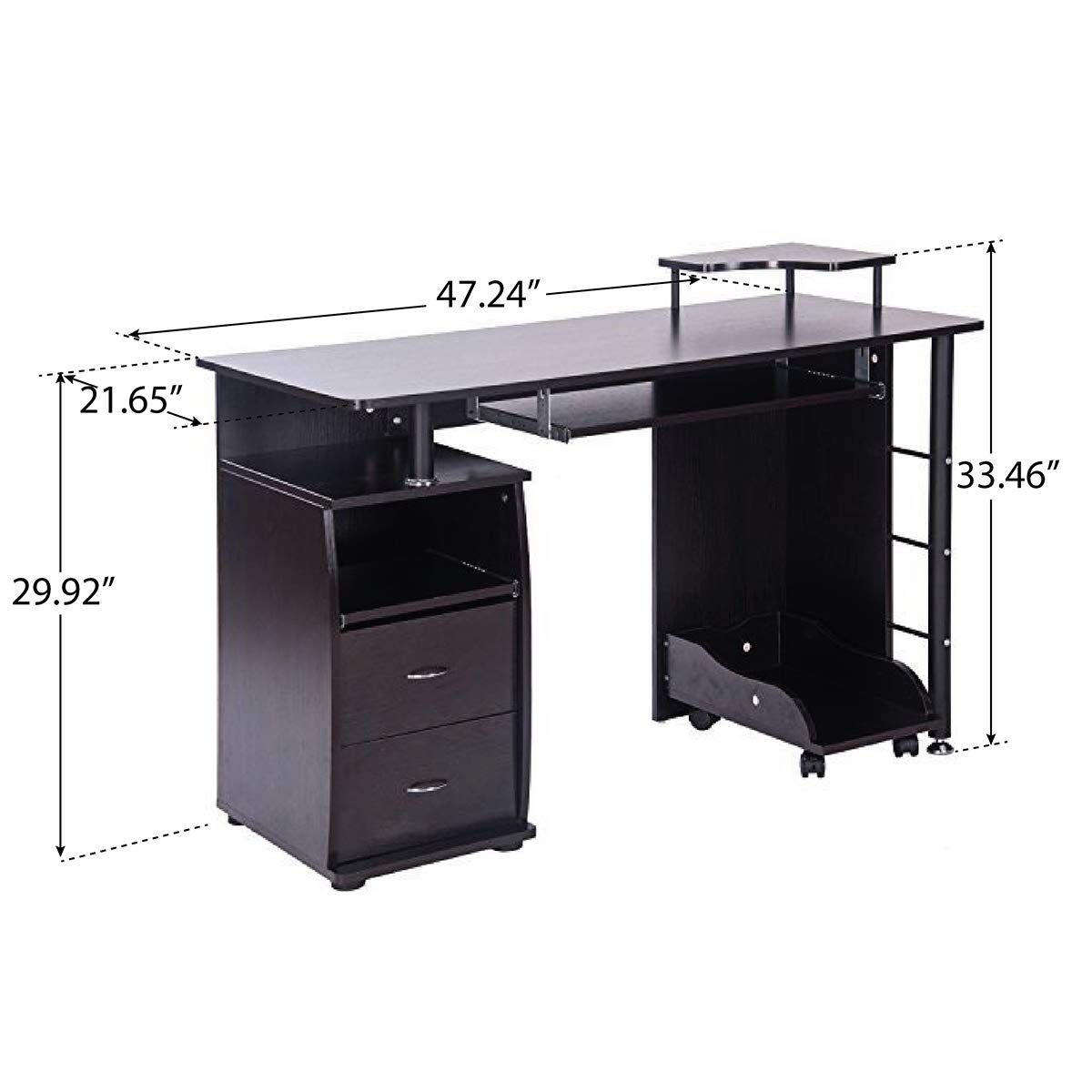 Merax Black Computer Desk with Sliding Keyboard Tray & Monitor Shelf - Home Office Desk with Drawers for Students & Professionals - Perfect for Small Spaces, Gaming & Remote Work