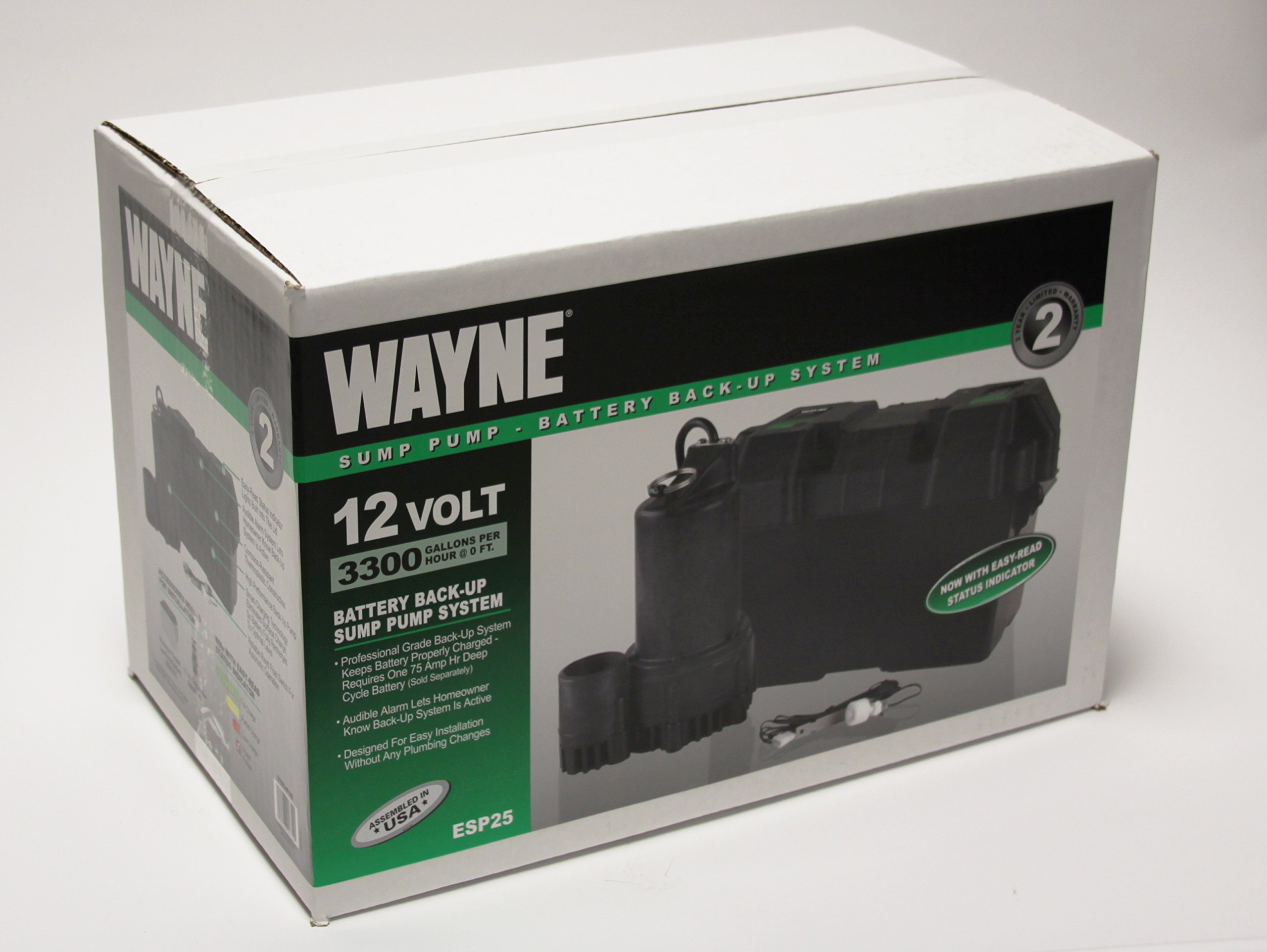WAYNE ESP25 12 Volt Battery Backup Sump System with Alarm - Emergency Basement Flood Protection for Power Outages & Heavy Storms