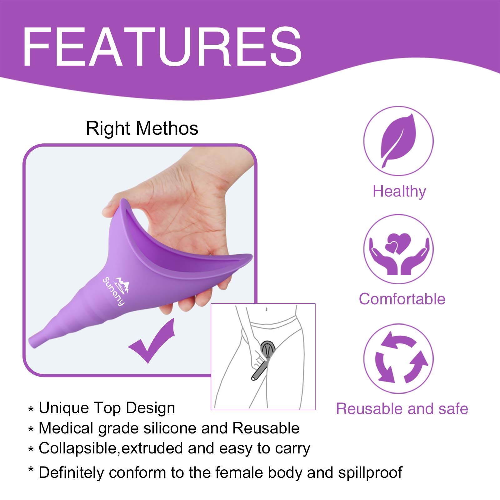 Sunany Female Urinal with Silicone Funnel - Portable Standing Pee Device for Women - Reusable Outdoor Urination Aid for Camping, Hiking, Travel & Emergency Use - Perfect for Road Trips, Festivals & Long Car Rides